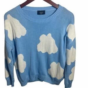 Vici Sky Blue and White Cloud Sweater cropped Women’s S